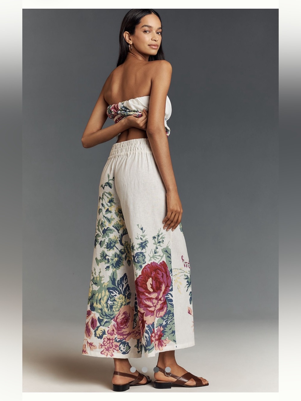 Anthropologie The Somerset Floral Wide-Leg Pull-On Linen Blend Pants LARGE - Picture 3 of 16